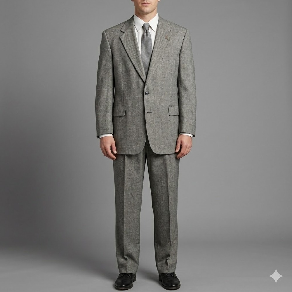 Stafford Executive Hartmarx Suit Set Worsted Wool Gray Birdseye 42R 38x30